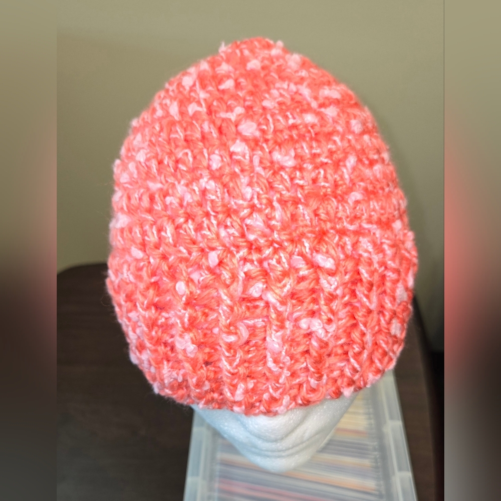 Handmade Cozy Coral Crochet Beanie